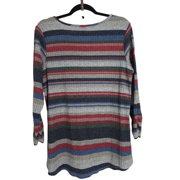 Avenue Womens Sweater Gray Red Green Blue Ribbed Knit Pullover Keyhole 14 16 XL - Picture 2 of 10